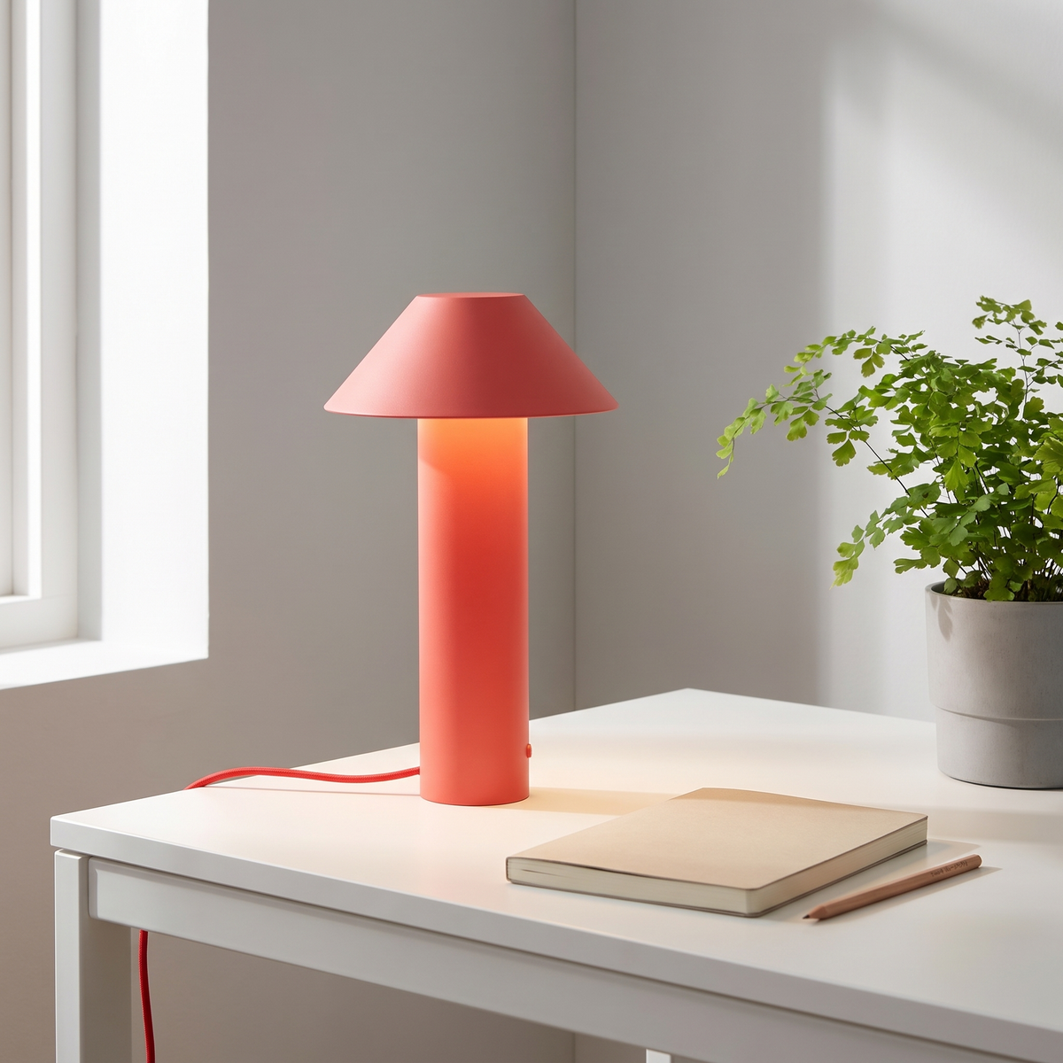 Candeeiro de Mesa Torre em Ferro com LED Regulável, Vermelho — Ø 19 × 32 cm — ambiente