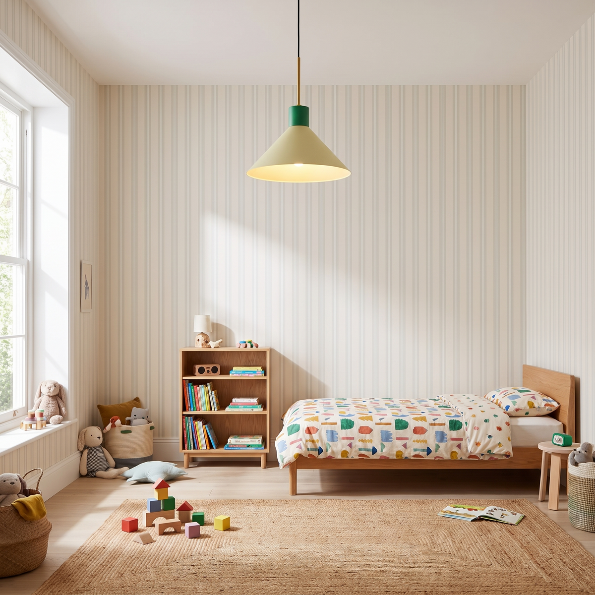 Candeeiro Suspenso Crayon em Ferro, Amarelo-Claro e Verde — Ø 35 × 38 cm — ambiente