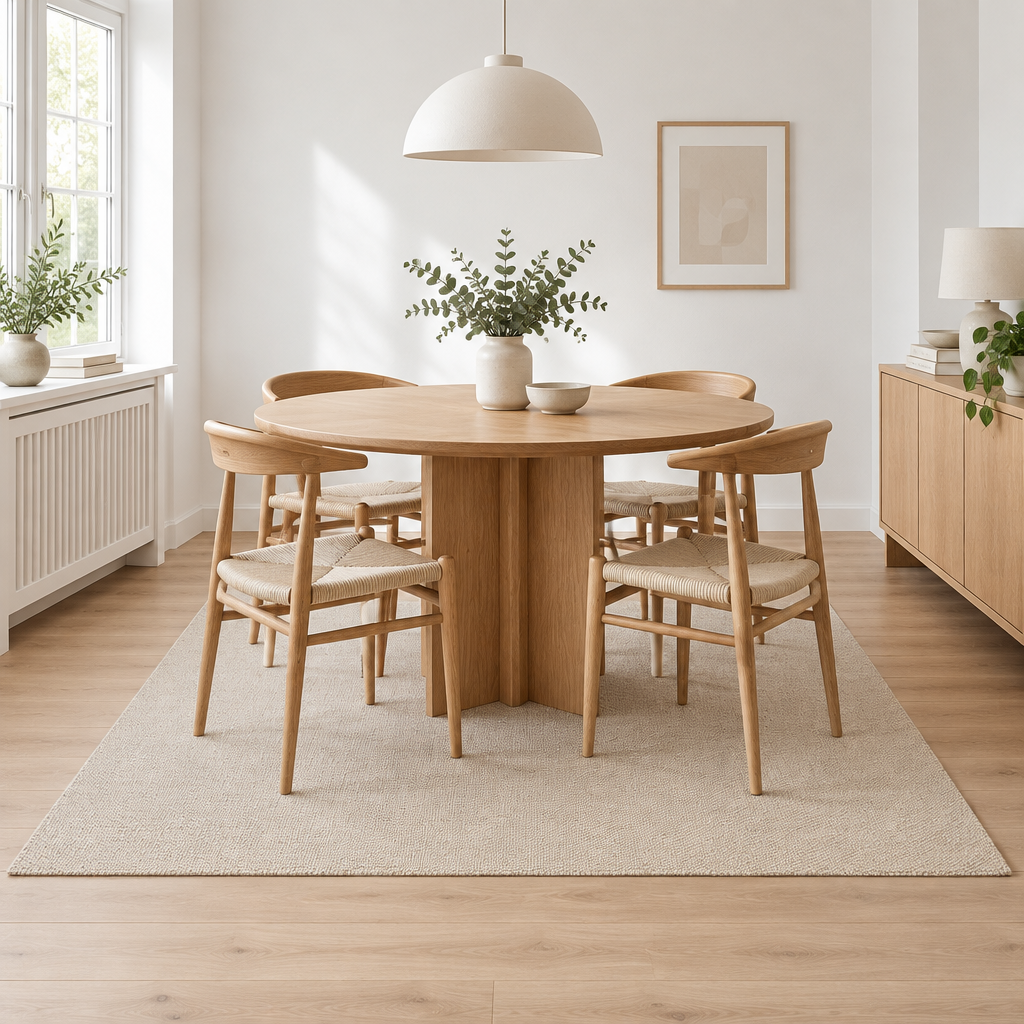 Tapete Bela bege debaixo de uma mesa de jantar — ambiente