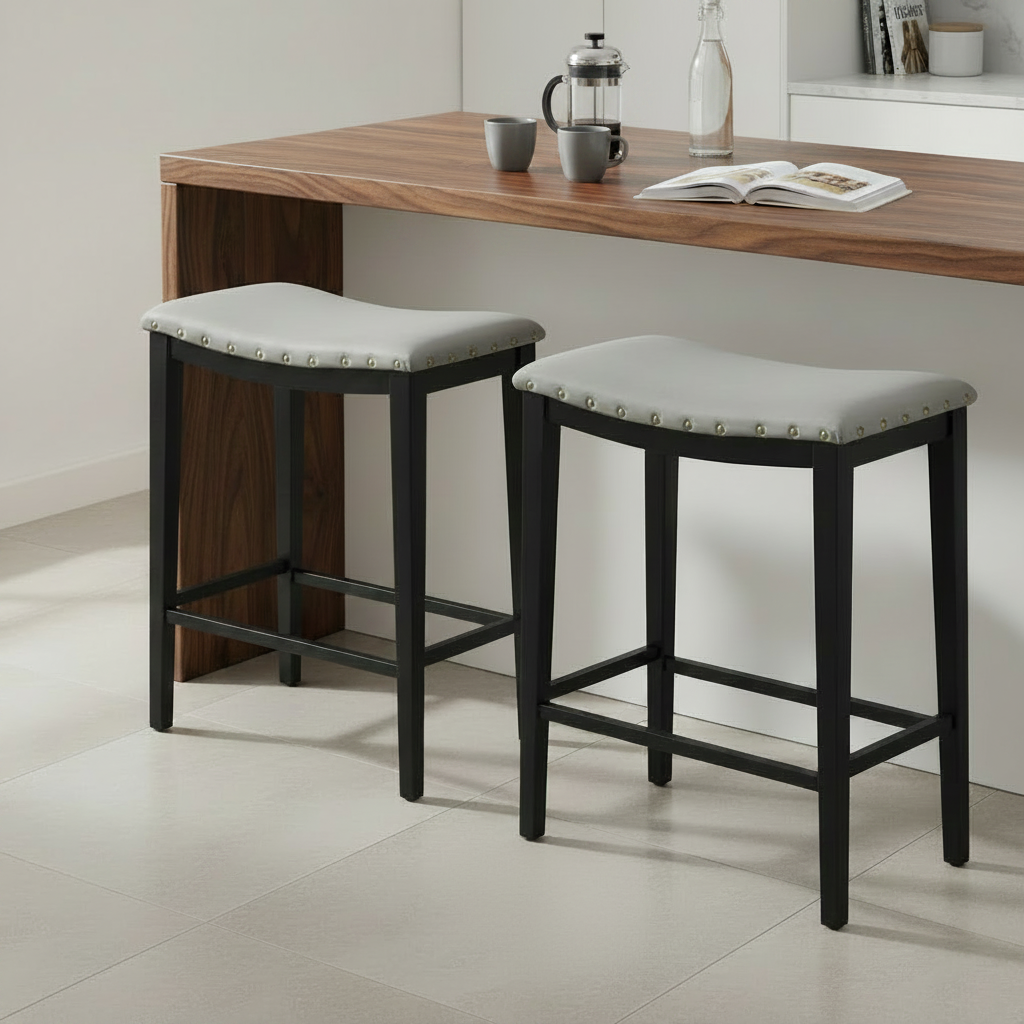 Conjunto de 2 Bancos de Bar Estofados — Cinza