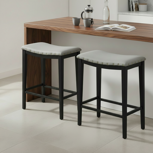 Conjunto de 2 Bancos de Bar Estofados — Cinza